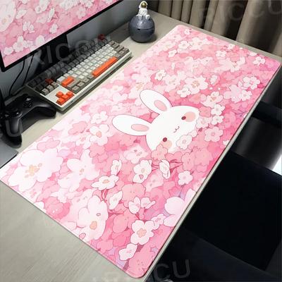 Pink Flower Rabbit Large Mouse Pad Cute Rabbit Desk Mat XXL Anime Mousepad Office Desks Accessories Computer Keyboard Decort Mat