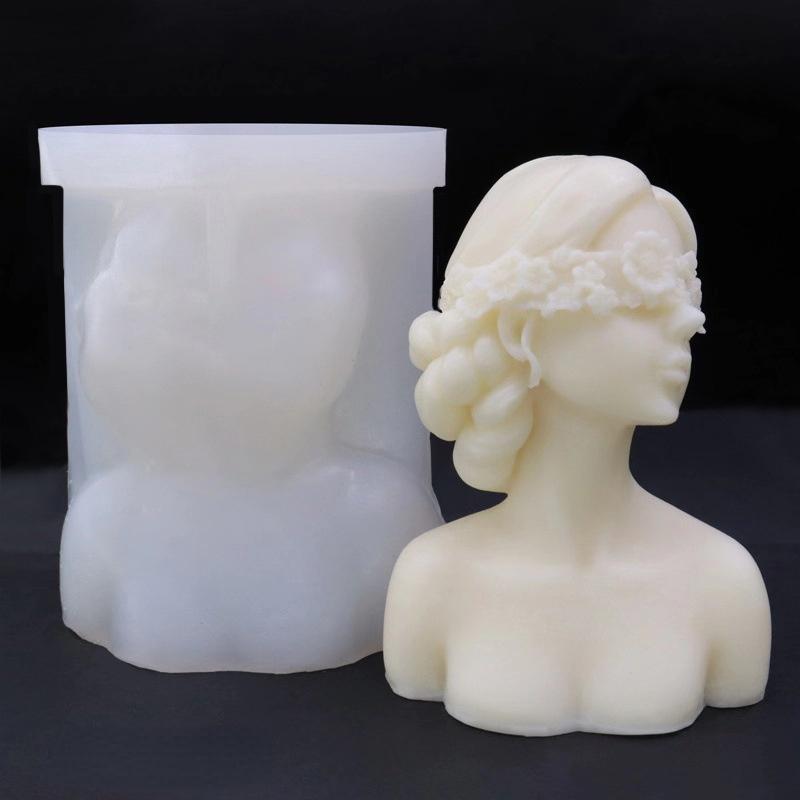 1PC Blindfolded Girl Silicone Candle Mold for DIY Rose Human Body Plaster Portrait Candle Making Soap