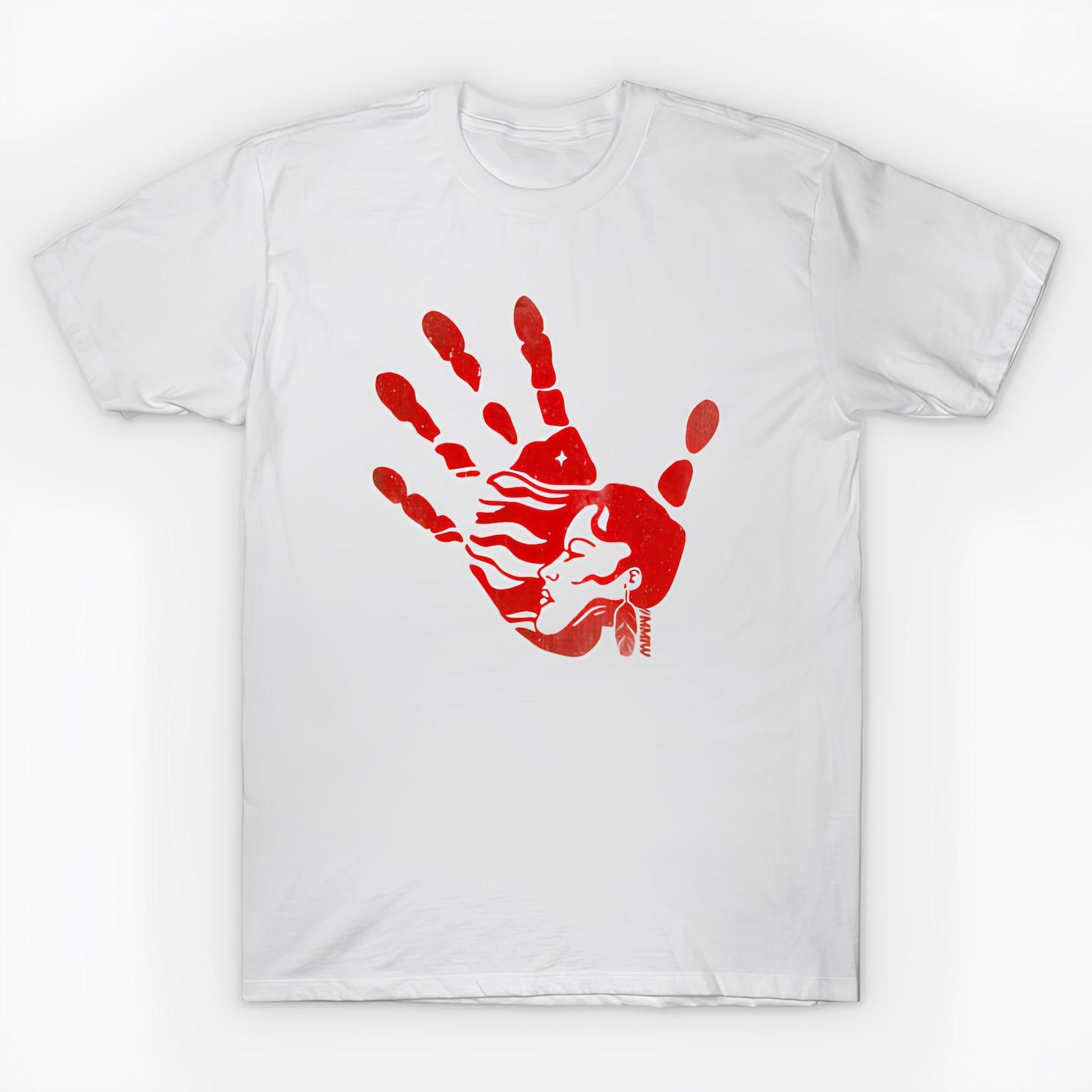 red hand reprint T shirt Size S-4X White Casual Gildan 5000 4XL