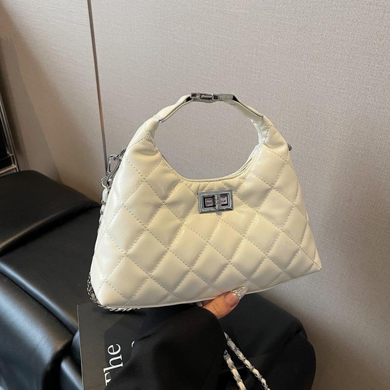 Stylish Simple Versatile Trend Niche Design Rhombus Lock One Shoulder Crossbody Handbag