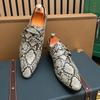 Men's Large Size Buckle Slip-on Snake Print Leather Shoes - Trendy Business and Casual Formal Shoes