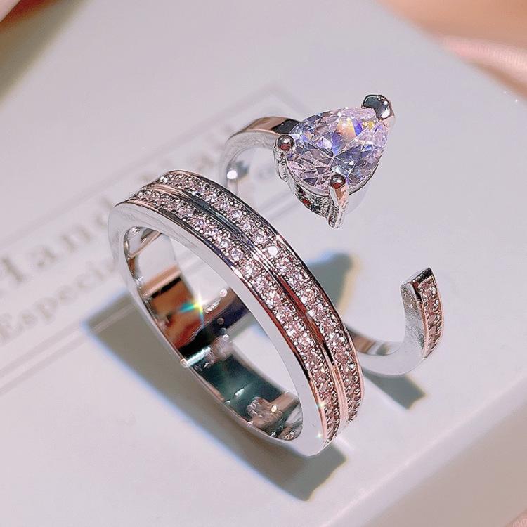 Europe and The United States New Multi Ayer Micro Set Zircon Ring Female Fashion Personality Big Stone Color Zirconium Ring