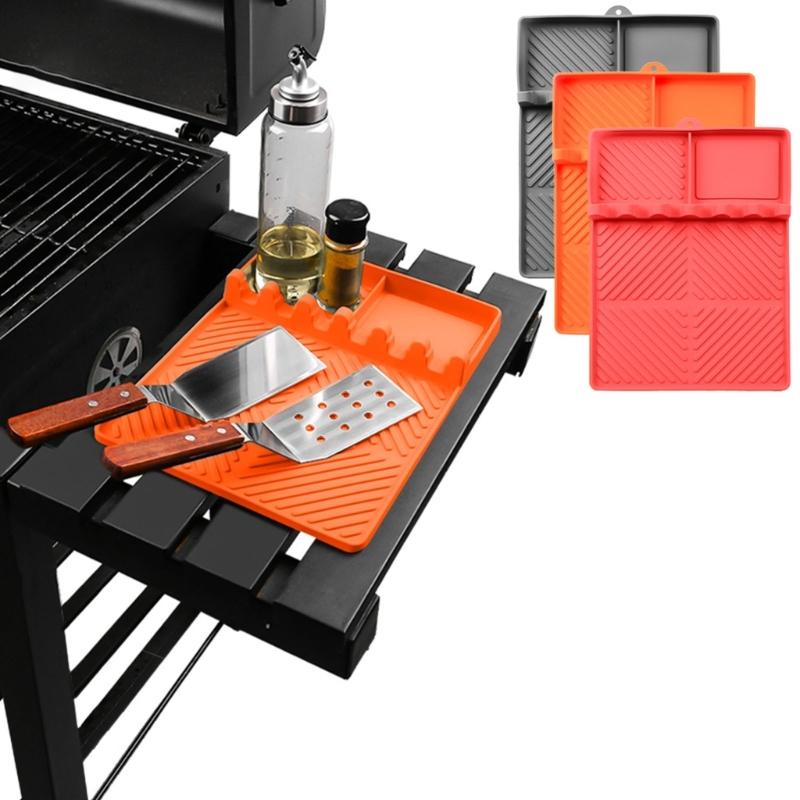 Barbecue Pad for Camp Cooking Tables with Side Shelf Fit, Channel Top, and Corner Tray for Meal Service Daily Use