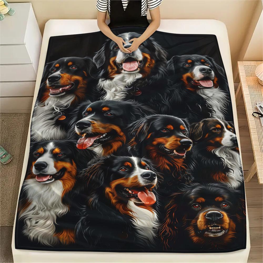 1Pc Bernese Dog Print Flannel Blanket, High Quality Comfortable for All Seasons, Home Decor, Warmth and Comfort, Perfect for Christmas Gifts