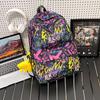 Schoolbag Backpack Men's 1 Trend Graffiti ins Large Capacity Fashion Printing Student Women's Backpack Waterproof and Wear-resistant White Ditch