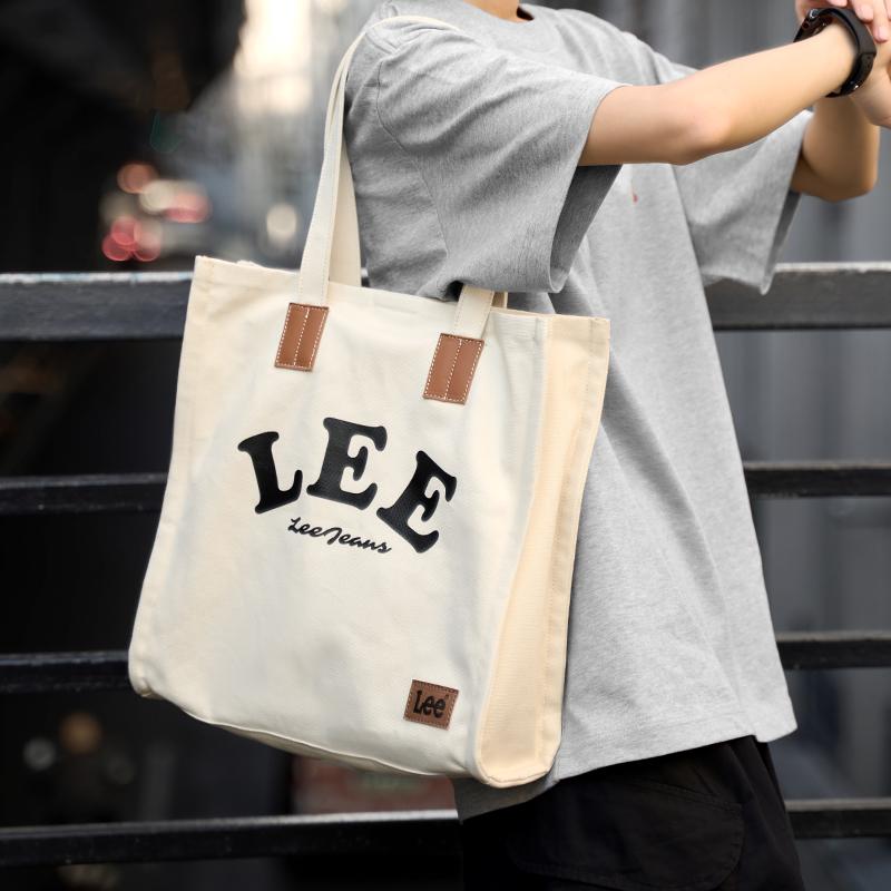 New Lee Canvas Tote Bag, Shopping Bag, Shoulder Bag, Portable Canvas Bag, Shoulder Bag Unisex Khaki LE230073M