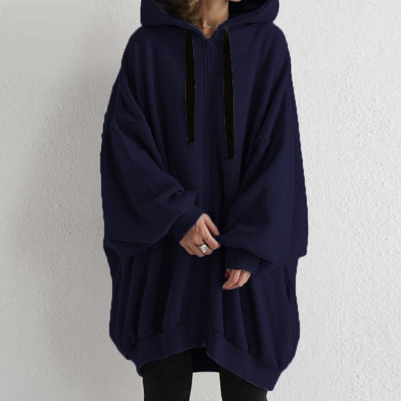 AUT1029645CMP Women Oversized Zip Up Hoodie Long Sleeve Solid Color Loose Casual Long Hooded Jacket S-5XL