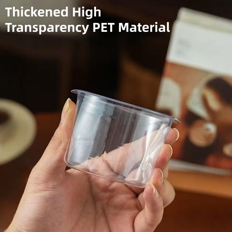 50pcs Round Pudding Cups, Disposable Party Cups with Lids and Spoons, Transparent Mousse Cake Boxes, Yogurt Cups Packaging Box