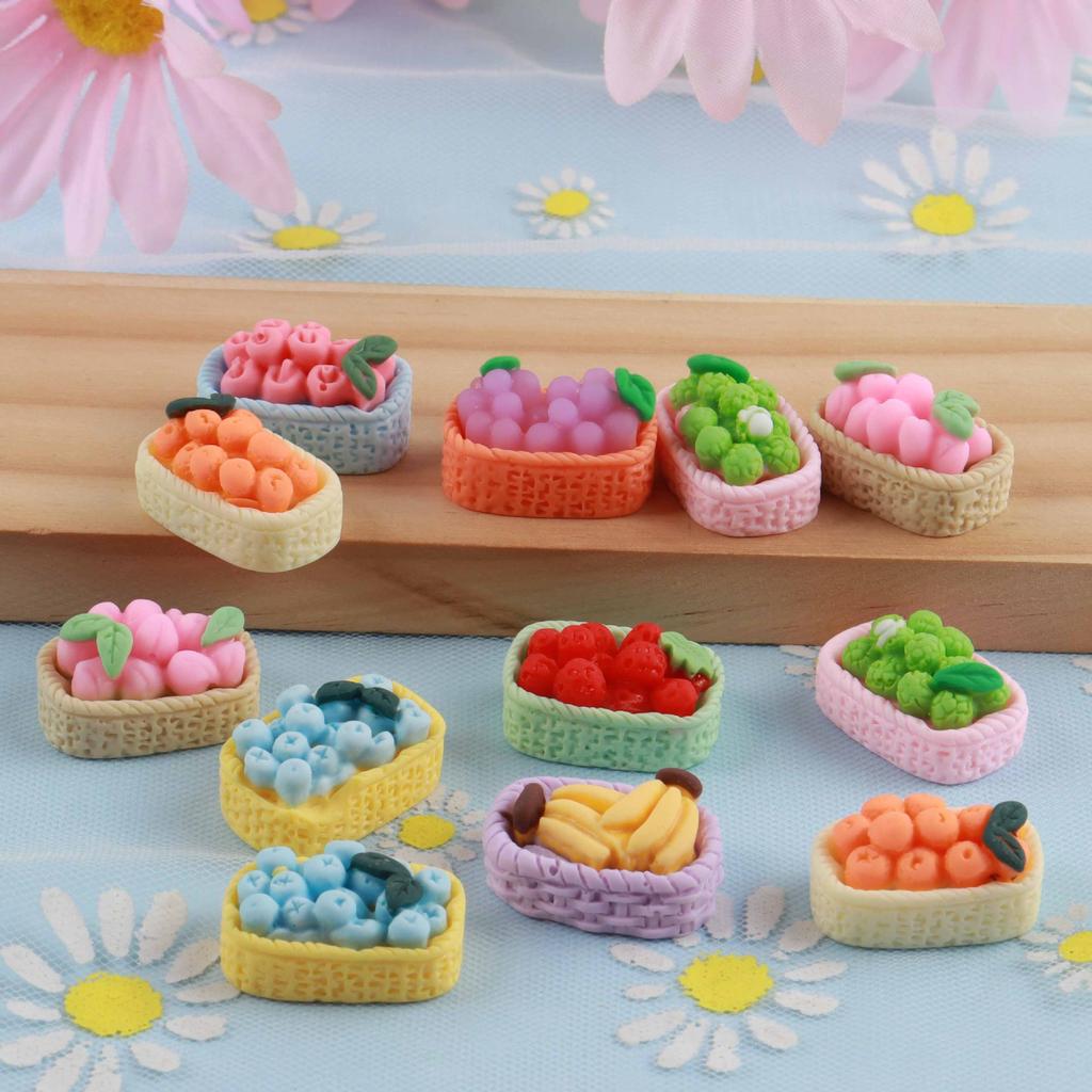 8Pcs Simulation Fruit Basket Dollhouse Miniature Food Mini Ice Cream Donuts Coffee Cup Drink for Doll House Decor Accessories