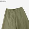 ZANZEA Women Casual Solid Color Loose Wide Leg Capri Pants