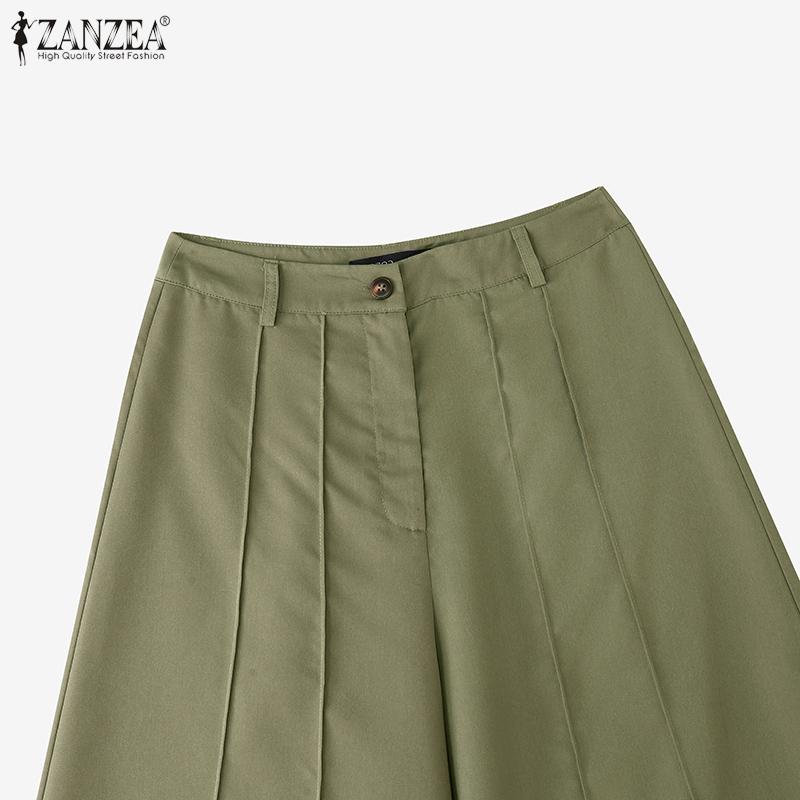 ZANZEA Women Casual Solid Color Loose Wide Leg Capri Pants