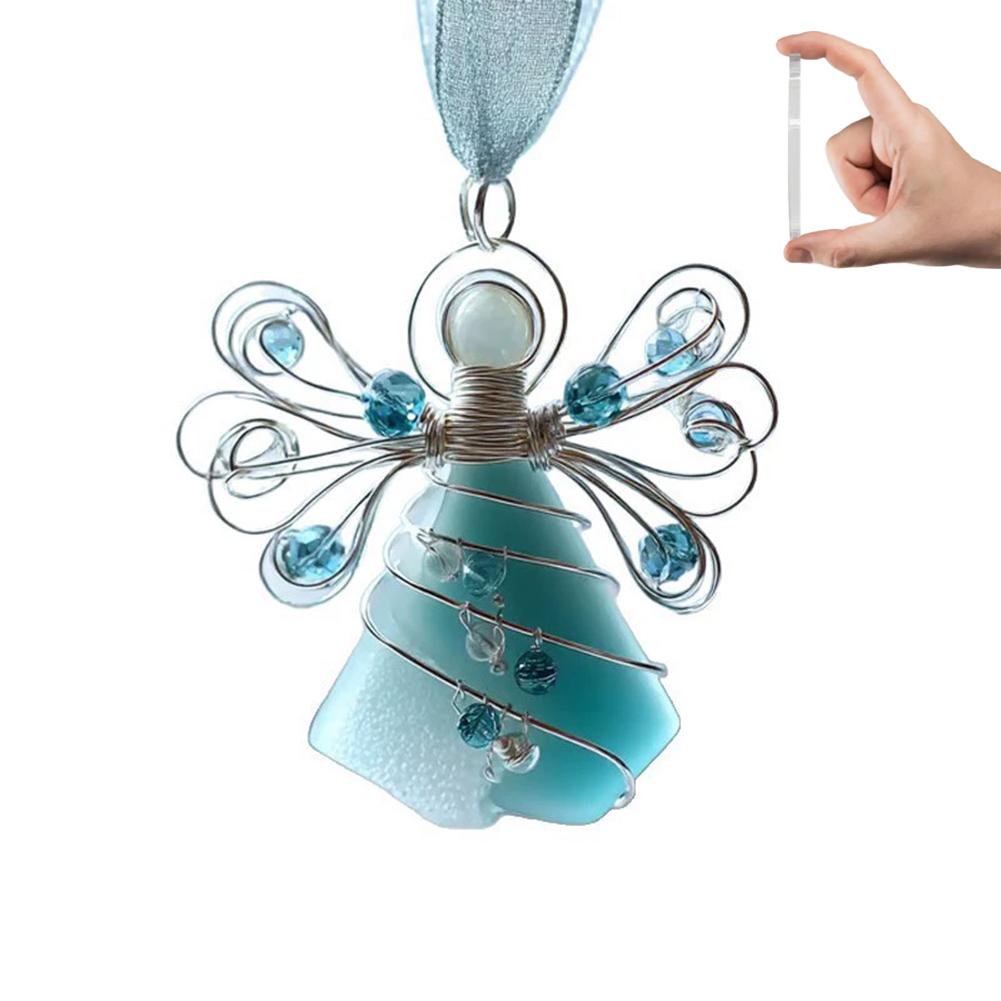 6 Colors Sea Glass Angel Xmas Tree Ornaments, 2D Flat Crystal Acrylic Angel Crafts Christmas Tree Hanging Ornament Holiday Decor