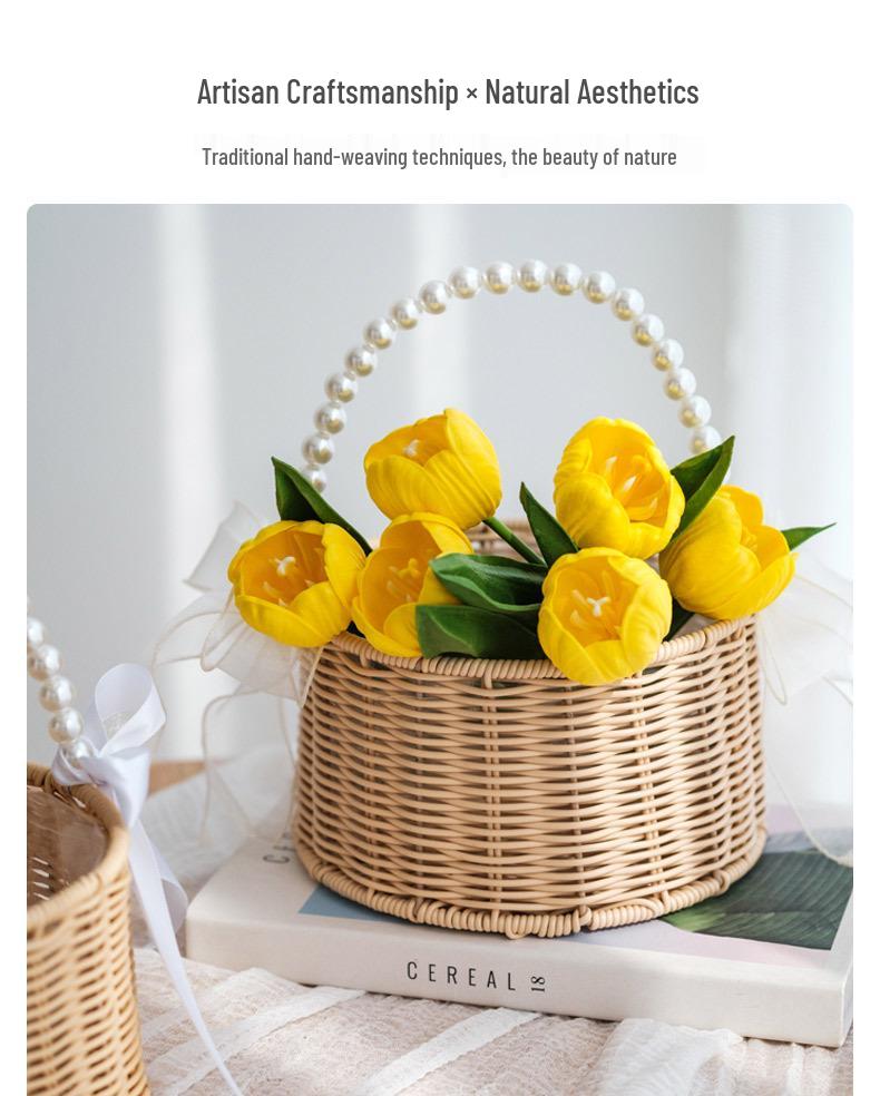 Imitation Rattan Pearl Handheld Flower & Fruit Basket