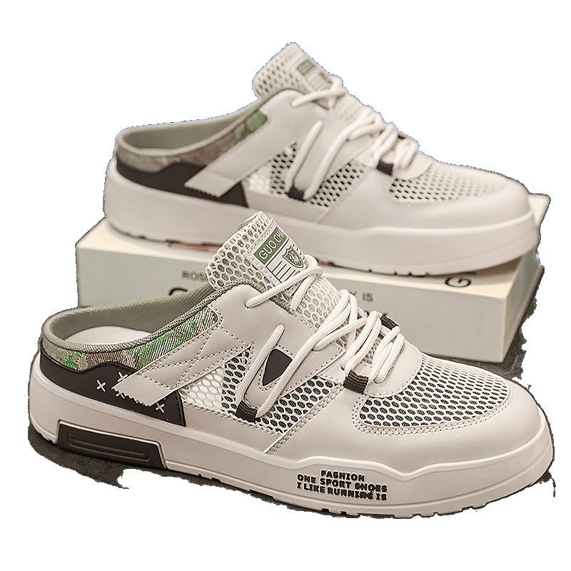 Single net summer new half-support board shoes hollow bag head slippers large size outdoor casual shoes