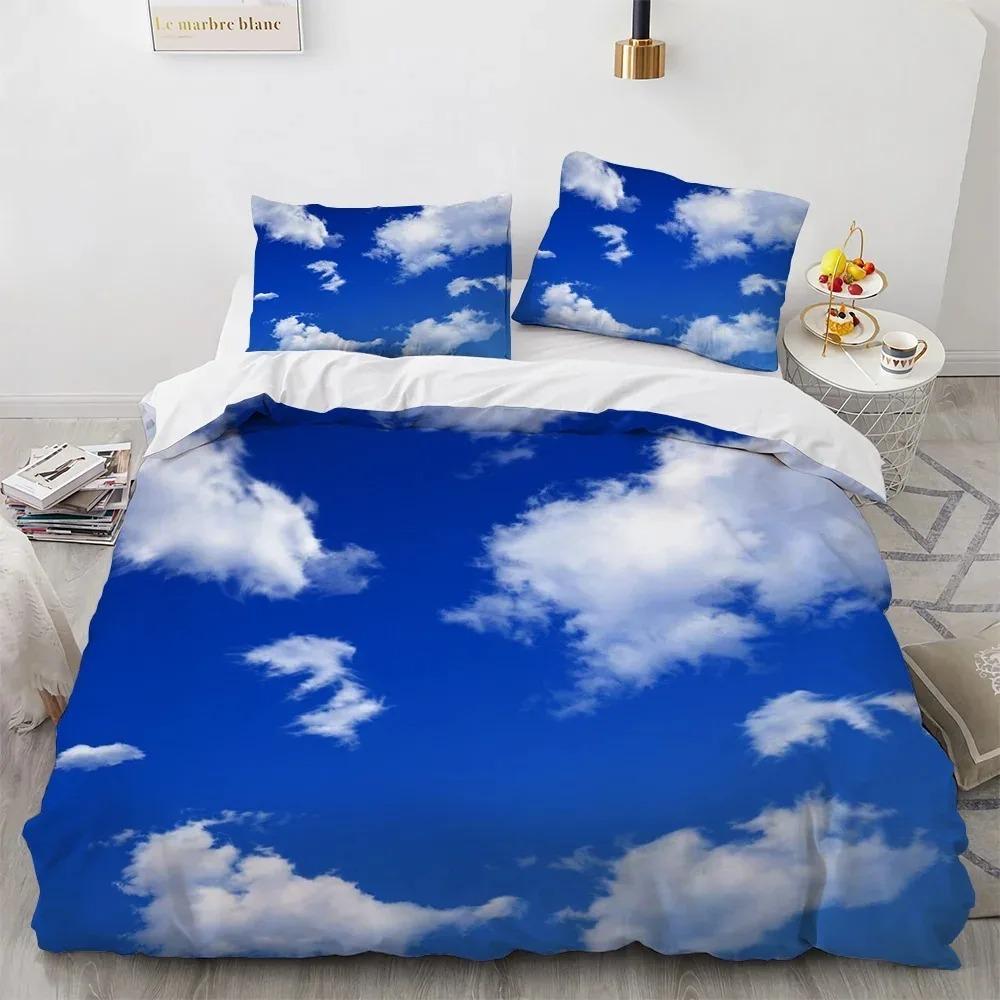 Blue Sky Cloud Duvet Cover Set King Queen Full Size for Kids Boys Girls Polyester Bedding Set Comforter Cover Landscape Pattern