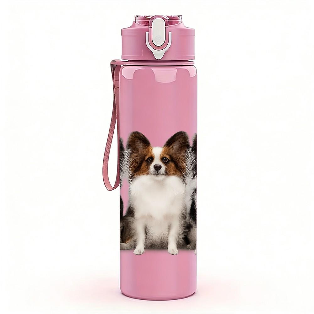 1PC Group Small Puppy Dog Portrait Print 750ml Color Plastic Sports Water Bottle Leakproof Flip Straw Lid Suitable for Sports Office Home Use