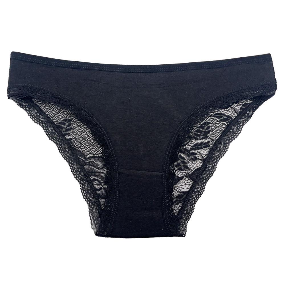 Women s Low Waist Lace Thongs - Transparent, Sexy, Breathable, Solid Color Cotton Large чёрный