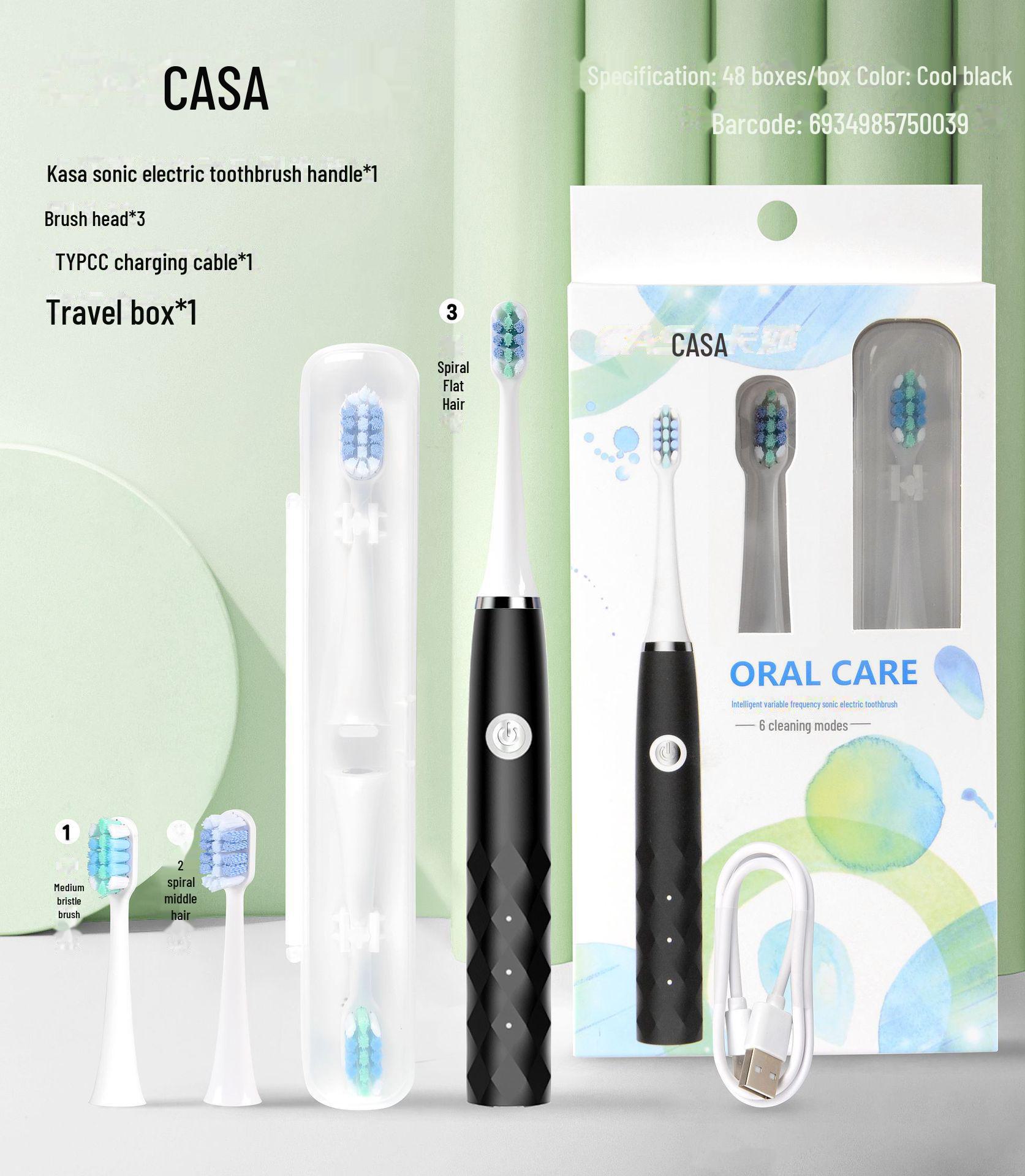 

Электрическая зубная щетка Kasha Sonic, 6 скоростей, зарядка через USB, водонепроницаемость IPX7, длительный срок службы батареи, для взрослых