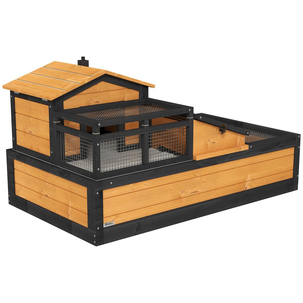 Wooden Tortoise House with Balcony, Tray, Roof, for Indoor and Outdoor, Yellow