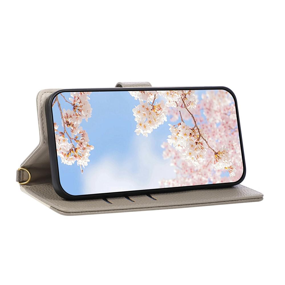 Wallet Case for Poco M7 Plus - Leather/PU, Gray, With Lanyard