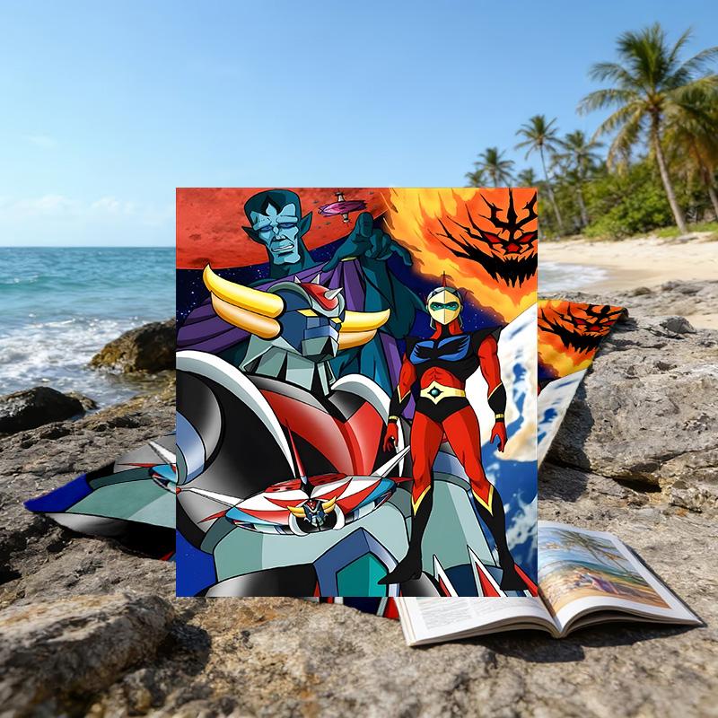 1pc UFO Robot Grendizer2 Beach Towel, Beach and Seaside Swimming Pool Equipment, Fashion Pattern, Rectangular, Travel Essentials