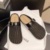 Woven Hollow Half Slippers 2025 Summer Bag Head Lazy Drag Belt Buckle Thick Heel Roman Cool Slippers Femininity
