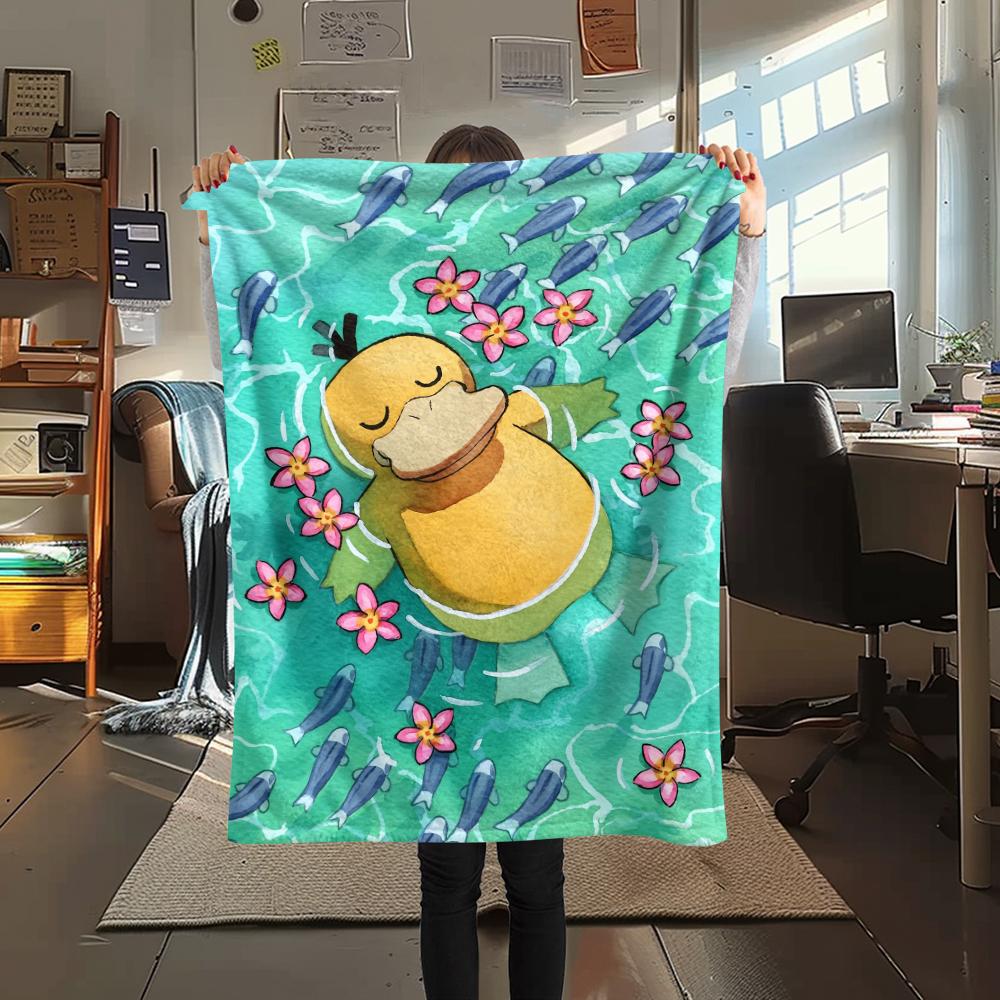 Pokémon Psyduck pattern Flannel Blanket, High quality Comfortable for All Seasons, Home Decor, Warmth and Comfort, Perfect for Gifts.