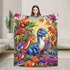 Weiche, bequeme Decke mit buntem lächelndem Cartoon-Dinosaurier-Aufdruck Flanell-Tagesdecke für Schlafzimmer, Sofa, Reisen und als neuartiges Geschenk