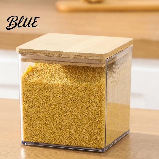 Clear Food Container with Wooden Storage Airtight Flour Sugar Large Square Plastic Jar Food-grade Silicone