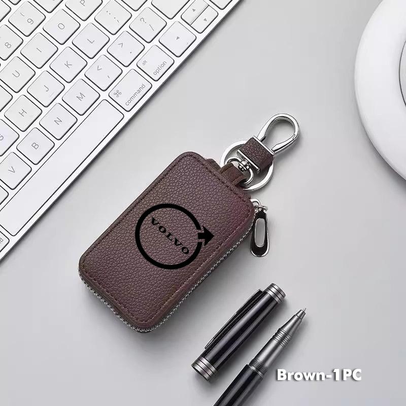Car Key Fob Holder PU Leather Auto Key Bag with Keychain For Volvo XC90 V90 V60 S60 S90 XC60 V40 S80 C40 XC40 V70 XC70