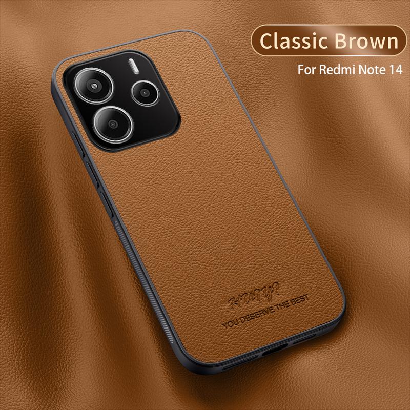 

Luxury Business Leather Soft Frame Magnetic Cover For Xiaomi Redmi Note 14 5G Note14 5G Phone Cases Capa For Redmi Note 14 5G коричневый