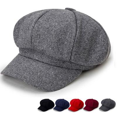 Newsboy Wide Brim Sun Protection All-Match Plain Octagonal Woolen Hats