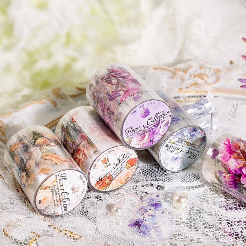 Die-cut Tape Flower Field Series Light Retro Flower Planner Phone Case Decorative.