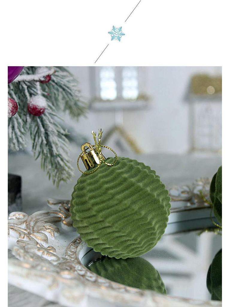 48-Piece Set: Flocked Christmas Balls in Army Green & Wine Red (4/6/8cm) Ornaments