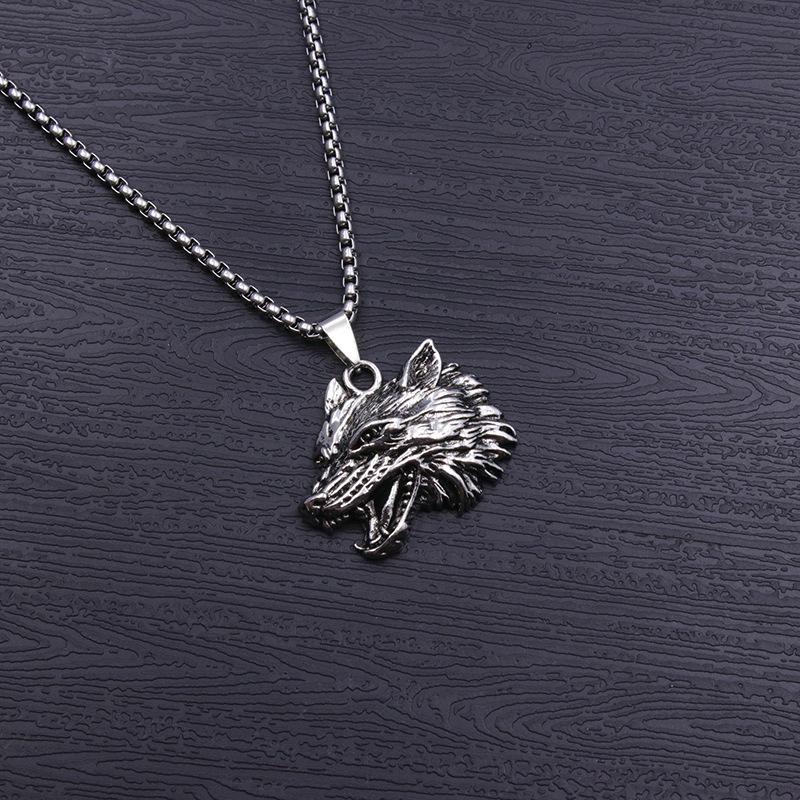 Necklace Pendant Hip Hop Titanium Steel Men'S Jewelry Retro Wolf Head Men'S Trendy Fashion Domineering Head Straight Criticism Nordic Dance Style