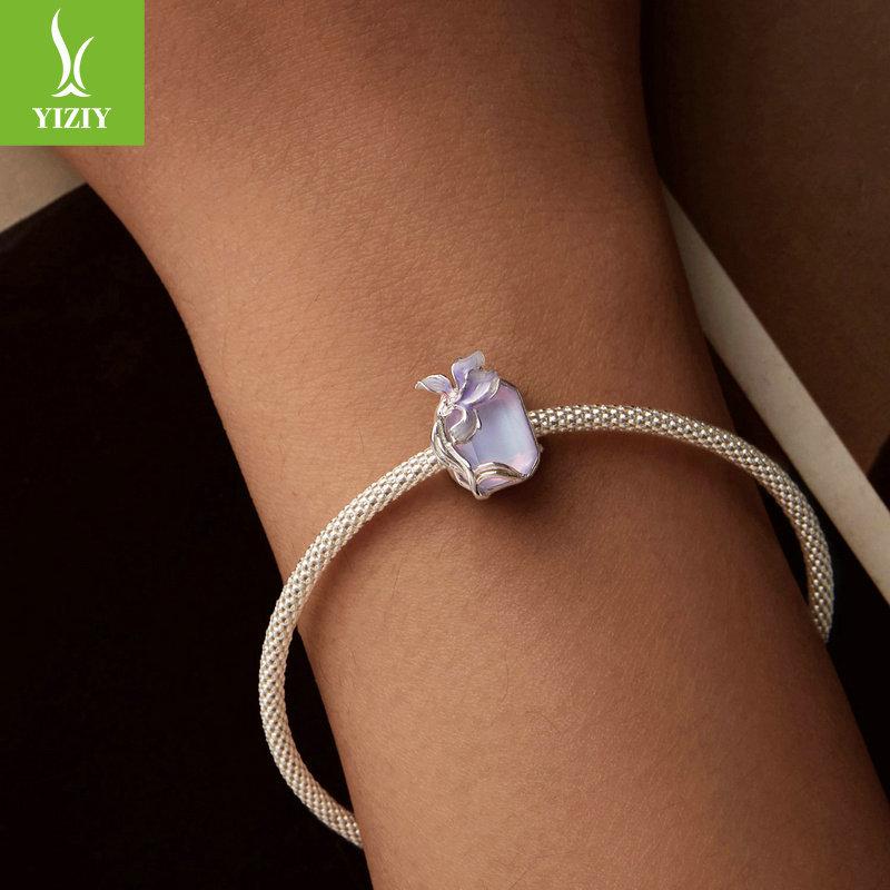Purple Crystal Iris Diy Bracelet Beaded, Romantic Sweet S925 Sterling Silver Beads Loose Beads