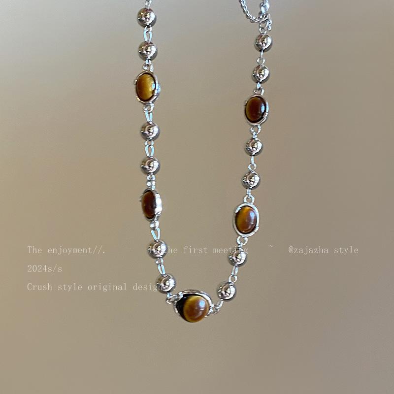 Ожерелье Maillard Amber Opal Женское Милое Крутое Цепочка на Ключицу из Бусин Аксессуары