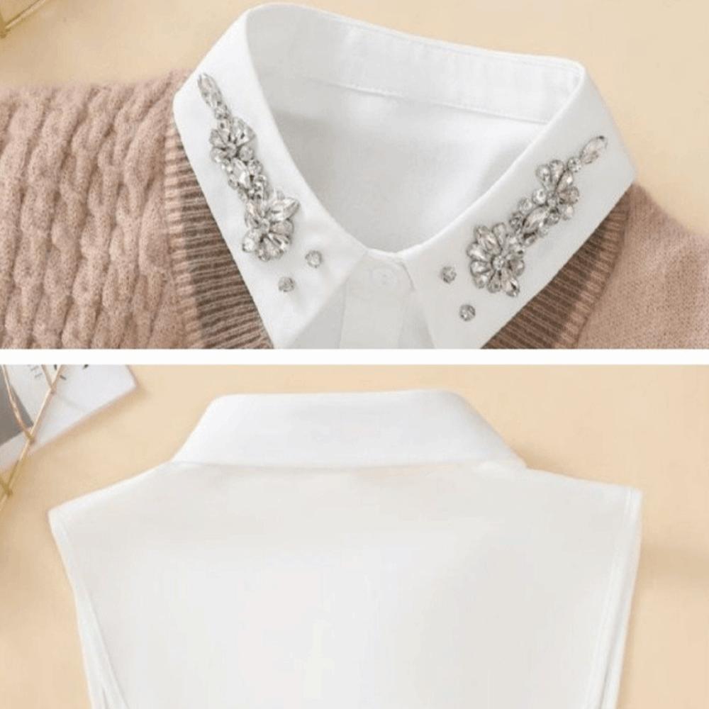 White Chiffon Detachable Collar Rhinestone False Collar Elegant Fake Collar Women