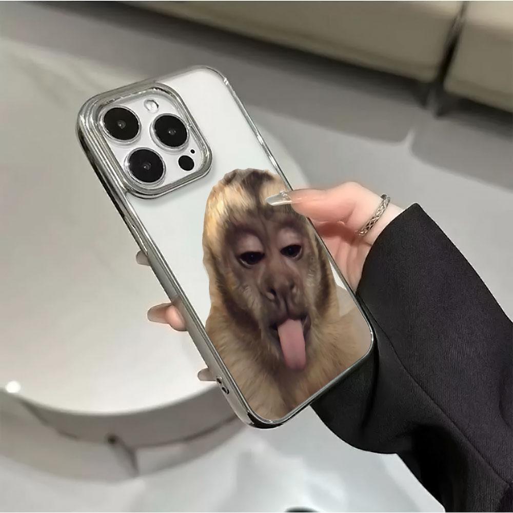 Full Screen Funny Monkey Electroplated Phone Case For iPhone 17 16 15 14 13 12 11 Pro Max Plus X XS 17Air Shockproof Clear Cover