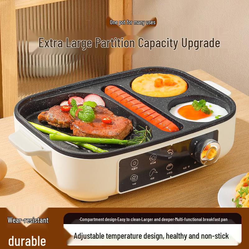 Multi-functional Non-stick Breakfast Maker: Egg, Burger, Steak & Sausage Frying Pan 4-in-1 Breakfast Maker (No Lid) with Oil Brush