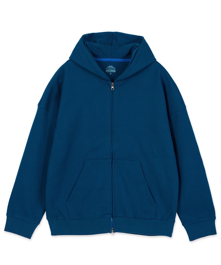 Astral Projection Oversized Wide Shoulder Zip-Up Hoodie_Teal Blue