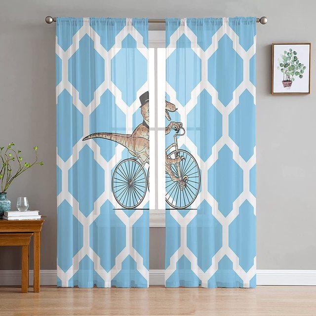 Merry Christmas Dinosaur Santa Claus Snowflake Sheer Voile Curtain Window Treatment For Living Room Party Backdrop Tulle Curtain