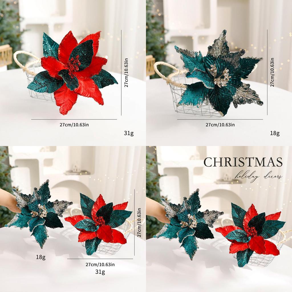 Christmas Flower Decor With Artificial Velvet Flowers For Holiday Tree Ornament Gift