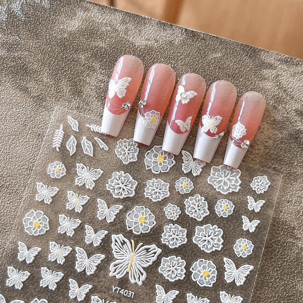 YITU Embossed Butterfly & Flower Nail Art Stickers: Exquisite Hollowed Designs with Adhesive Back - YT4031