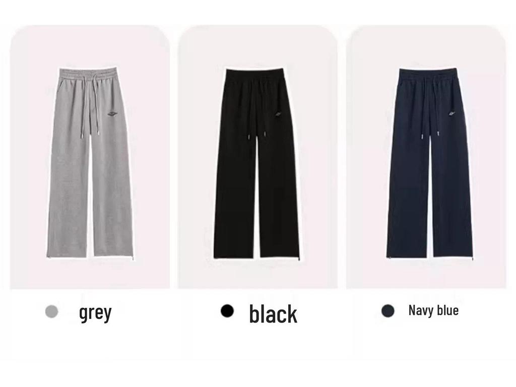 Women's High-Waisted Grey Slim Straight Wide-Leg Cuffed Sweatpants for Spring/Autumn