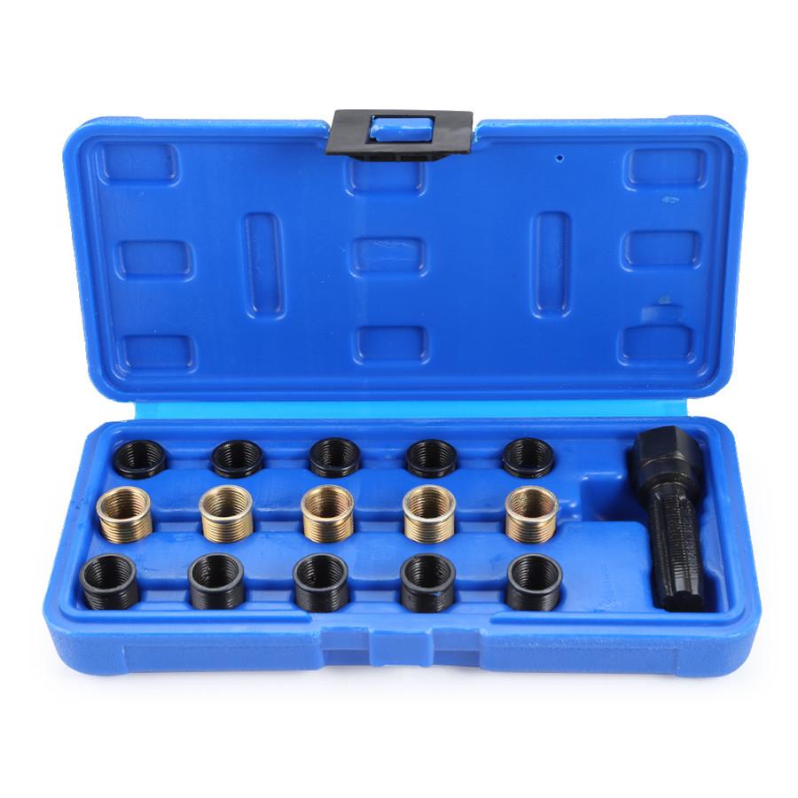 16pcs M14 x 1.25mm Spark Plug Re-thread Repair Tap Tool Thread Reamer Insert Kit