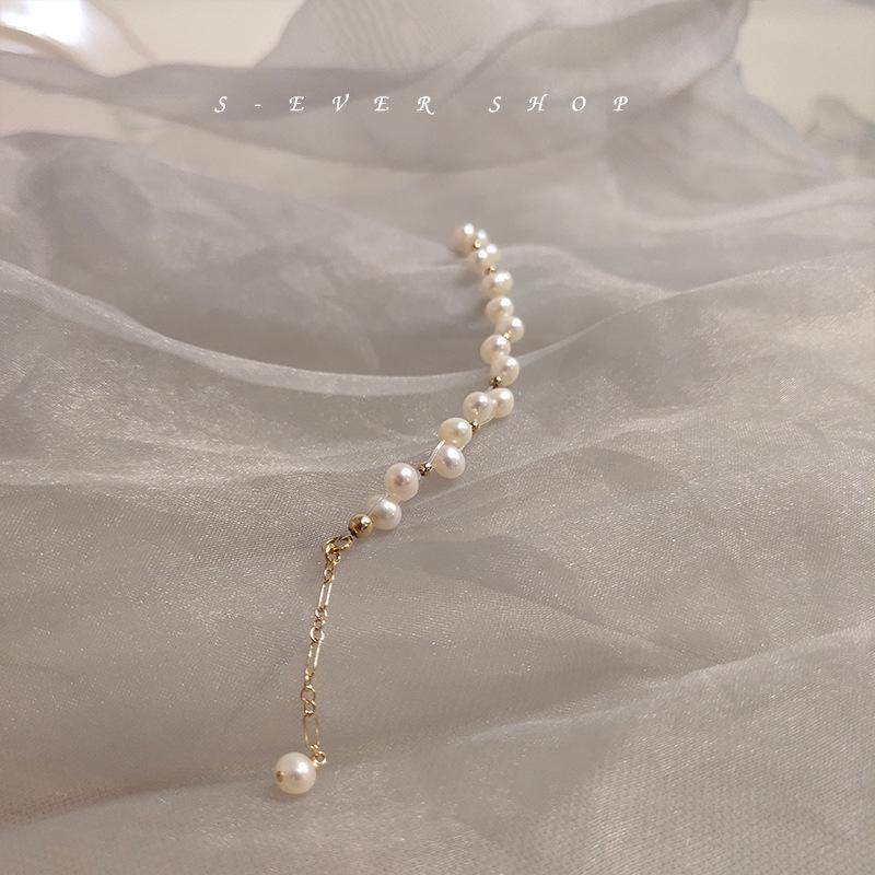 Freshwater Pearl Fish String Weaving Patterned Small Pearl Hand Chain Design Bracelet