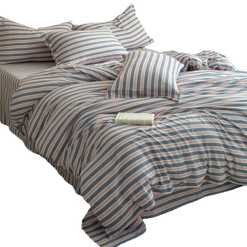 European Style Retro Crinkled Gauze Linen Button-Up Set - Machine Washable, Ideal for Naked Sleep with Fitted Sheet.