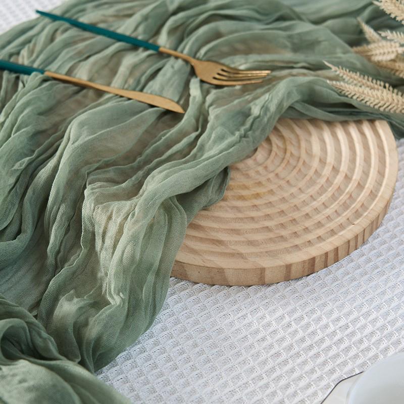 180*90/90*340Cm Cheesecloth Table Runner Gauze Tablecloth Semi-Sheer Crinkle Table Cover Boho Rustic Decorations Bridal Shower