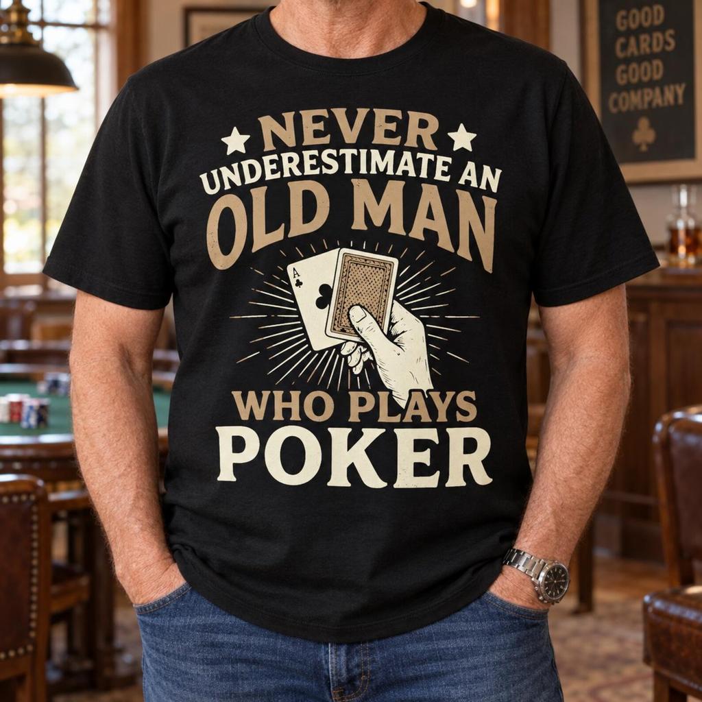 Never Underestimate an Old Man Who Plays Poker T-Shirt, Funny Card Player Tee, Grandpa Birthday Gifts, Casino Game Night Outfit, Fathers Day
